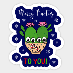 Merry Cactus To You - Cacti Couple In Christmas Candy Cane Bowl Sticker